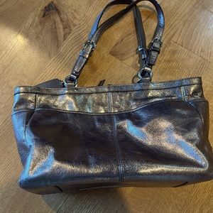 Coach silver metallic leather handbag
